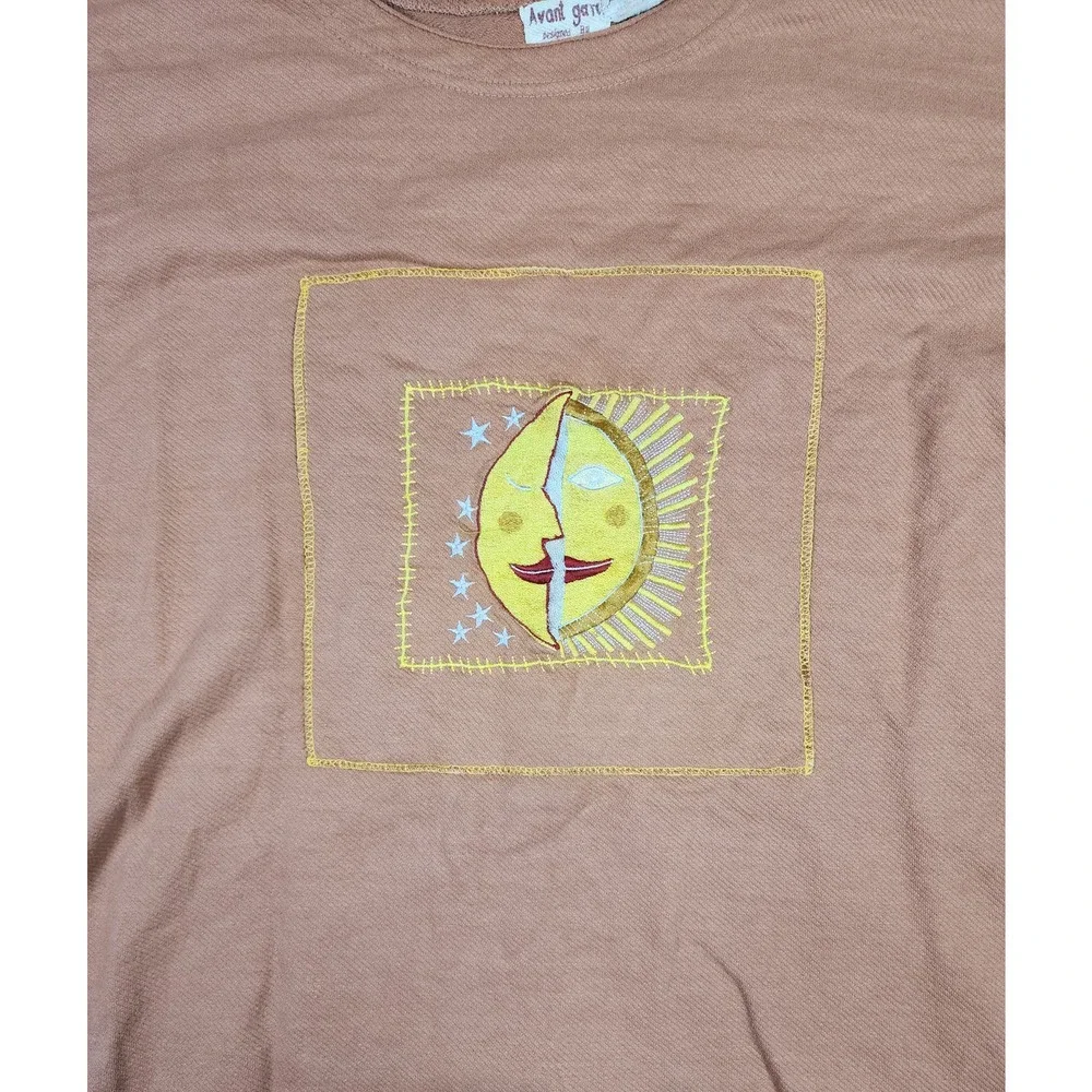 Avant Garde Designed by D.D.Y.C. Terracotta‎ Long Sleeve Moon/Sun Top Size XL - Picture 2 of 8